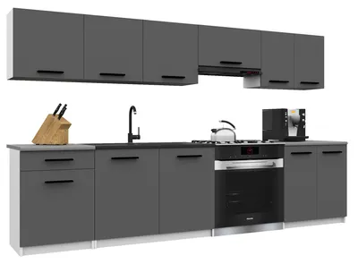 Immagine prodotto di Belini - Angolo cottura moderno ITALIA 2 - Mobili da cucina 240 cm, grigio - Cucina componibile con pensili, mobili base e piani di lavoro