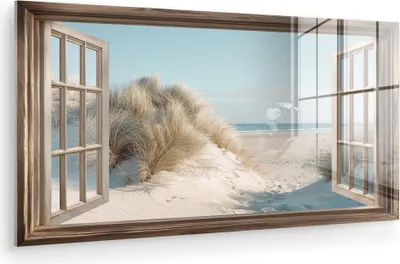 Produktbild von MuchoWow Glasbilder - Bilder auf Wandbild - Foto auf Glas Aussicht - Hochgras - Dünen - Meer - Landschaft 40x20 cm Wanddekoration aus Glas - Acrylglasbild - Acrylbilder - Modern - Wandgemälde auf Glas