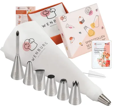 Produktbild von Wenburg Spritzbeutel Set Premium, 7 Große Spritztüllen - Baumwolle Spritztüte 35