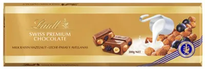 Zdjęcie produktu dla Lindt SWISS PREMIUM CHOCOLATE Milk Raisins Hazelnut 300g