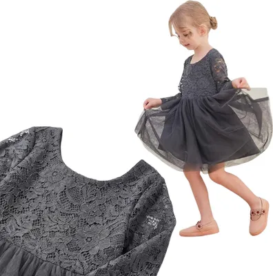 Immagine prodotto di Abito da bambina Ugitopi in tulle con pizzo Festivo Grigio 140 cm