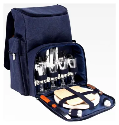 Produktbild von Picknick-Rucksack für 4 Personen, Blau, mit Thermofach, robust und leicht, viele Taschen, 29 x 15 x 44 cm