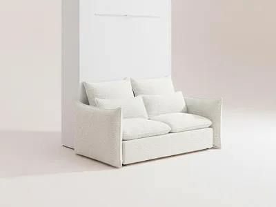 Produktbild von Schrankbett 140 x 200 cm - Manuelle vertikale Öffnung - Mit LEDs - Weiß + Sofa - RAPILI