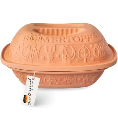 Produktbild von Römertopf KLASSIK Keramik Bräter 1,5 Liter für 2 Personen, Backofengeeignet, mit ergonomischem Deckel, zum Schmoren, Braten und Dampfgaren, Terrakotta, seit 1967