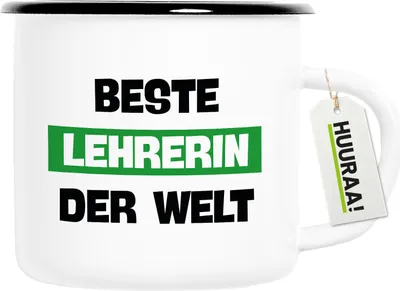 Produktbild von Huuraa Emaille Tasse Beste Lehrerin der Welt 300ml Vintage Campingbecher Geschenkidee