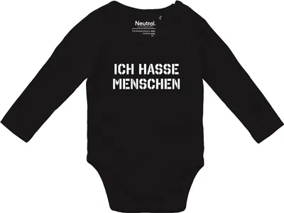Produktbild von Huuraa Baby Body ICH HASSE MENSCHEN 80 Black  Baumwolle Fairtrade Langarmbody Geschenkidee