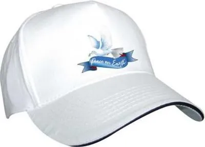 Produktbild von Baseballcap mit Textildruck - Peace on Earth - Friedenstaube - 52048 weiß
