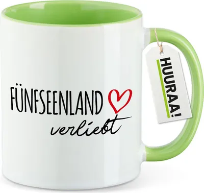 Produktbild von Huuraa Kaffeetasse Fünfseenland verliebt 330ml Grün Keramik Kaffeebecher Geschenkidee