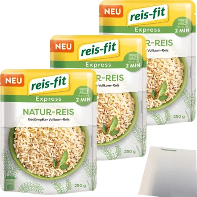 Produktbild von Reis-Fit Express Natur Reis 3er Pack (3x250g Packung) + usy Block