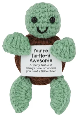 Gehäkelte Schildkröte mit Karte – positives Geschenk, 10,7 cm