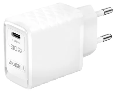 Produktbild von Akashi, USB-C Ladegerät für Smartphone Tablet GaN 30W Schnellladen Power Delivery, Weiß