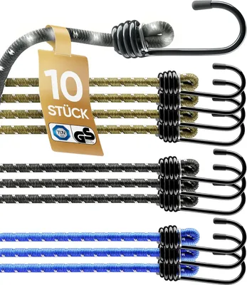 Produktbild von 10er-Set Expander mit Haken Elastisch in 30, 45, 75 und 100cm I Spanngummi mit Haken für Transport, Camping & Sicherung I Spannseil, Gummispanner & Gepäckspanner (100cm)