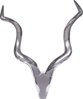 Kadima Design Wanddekoration Hirschgeweih in Silber, modernes Design, aus poliertem Aluminium, handgefertigt und einzigartig. 80x10x110 cm