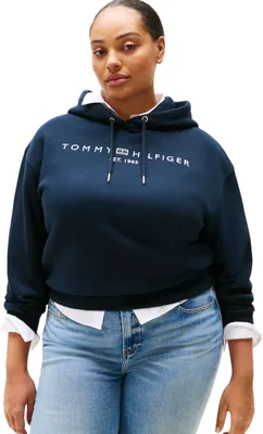 Produktbild von Tommy Hilfiger Damen Hoodie Corp Logo mit Kapuze, Blau (Dark Night Navy), 50