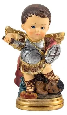 Erzengel Michael Figur, Kinderstil, Harz, handbemalt, 7x15x10 cm