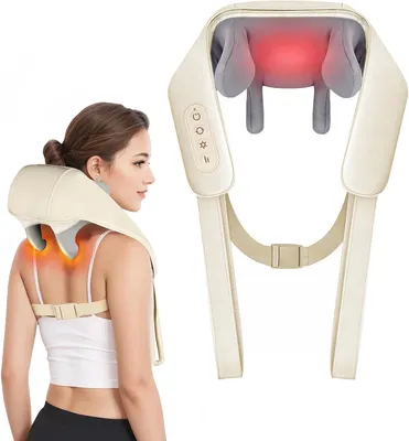 Zdjęcie produktu dla Masażer do pleców - elektryczny, Shiatsu - relaksacja mięśni - z funkcją podgrzewania - bezprzewodowy - biały