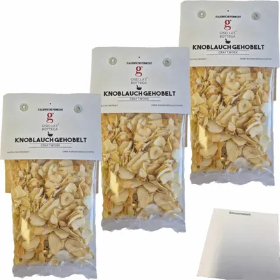 Produktbild von Gisellas Bottega Knoblauch gehobelt 3er Pack (3x50g Packung) + usy Block