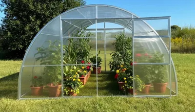 Produktbild von Gewächshaus "Sigma" 4x8m mit 6mm Polycarbonat. Doppeltüren auf jeder Seite.