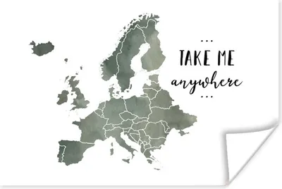Produktbild von MuchoWow® Poster Karte von Europa - Grau - Zitat 60x40 cm - Schlafzimmerdekoration
