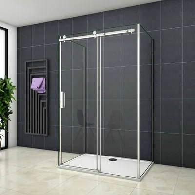 Produktbild von U-kabine 160x195cm Schiebetür mit 90x90x195cm Seitenwand 8mm ESG-NANO Glas U-Form Duschabtrennung Duschkabinen inkl.Duschtasse