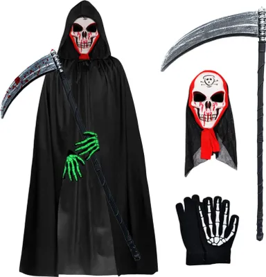 Immagine prodotto di Costume da Mietitore Set Halloween Falce Maschera Mantello