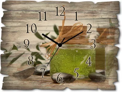 Produktbild von ARTland Holz Wanduhr Funkuhr - schwarzer Zeiger Grünes Badesalz und flüssige Seife Größe: 40x30 cm