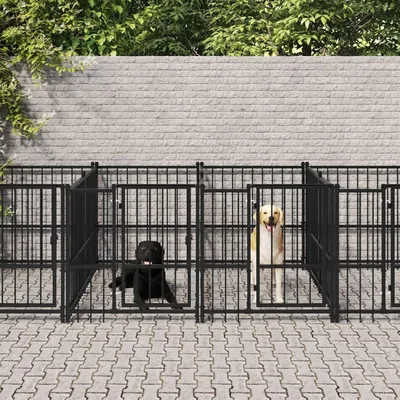 Produktbild von Stahl-Hundekäfig für Innen- und Außenbereiche, 13,14 m², mit Freilaufgehege für Hunde