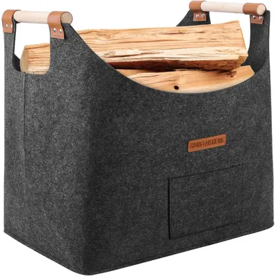 Immagine prodotto di Cesto portabiancheria pieghevole in legno, XL, nero, 45x32x40 cm, realizzato in feltro rPET, capacità 51 litri, portata massima 14 kg