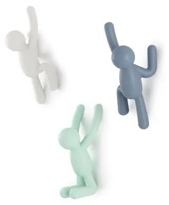 Image de Buddy Hooks – Crochets muraux décoratifs pour manteaux, écharpes, sacs, sacs à dos, serviettes, etc., lot de 3, blanc/gris/vert menthe