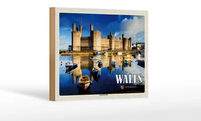 Produktbild von Holzschild Reise 18x12 cm Wales United Kingdom Caernarfon Castle