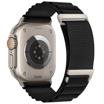 Produktbild von FFO2World Alpine Loop Nylonarmband – C-Hakenverschluss – Für Apple Watch 46/45/44/42/41/40/38 mm (Serie 11–1 & SE) – Schwarz