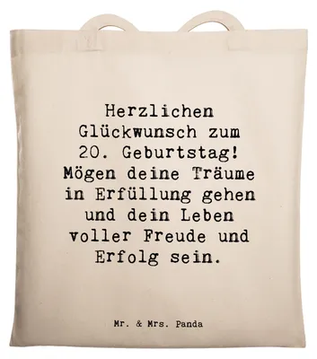 Produktbild von Mr. & Mrs. Panda einkaufsshopper Spruch 20. Geburtstag - Transparent - Geschenk, Happy Birthday, Alter, Laptoptasche, Glück, Tote Bag, Jubiläum, Tasche, unvergesslich