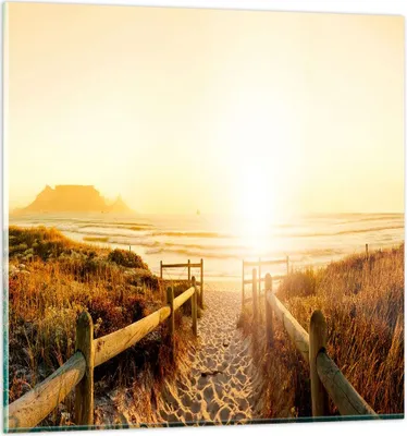 Produktbild von Bilder auf glas - Sonnenaufgang Welle Insel Meer - 40x40cm - Glasbilder - Wandbilder - Kunstdruck - zum Aufhängen bereit - Wanddekoration aus Glas - Glas Bilder - Wandbild auf Glas - GAC40x40-3164