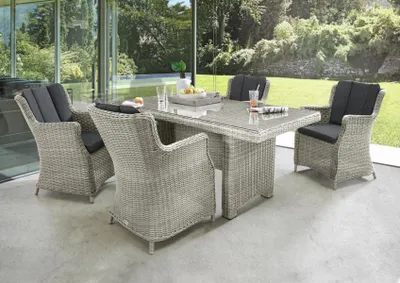 Produktbild von Destiny Sitzgruppe LUNA 4 Sessel + Tisch 200x100x75cm, Polyrattan, vintage weiß