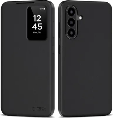 A black phone case shown from the front and back.