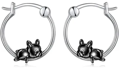 Produktbild von Creolen 925 Sterling Silber Französische Bulldogge/Schwarze Katze Schmuck Damen Mädchen 16mm