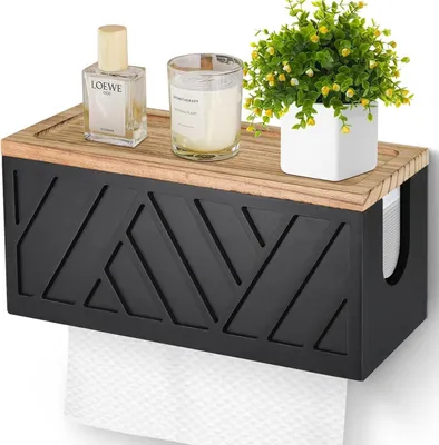Obrázek produktu pro Nástěnný dávkovač papírových ručníků, 1 kus, černé dřevo, 30,5 x 12,5 x 14 cm, do koupelny, kuchyně, na balkon