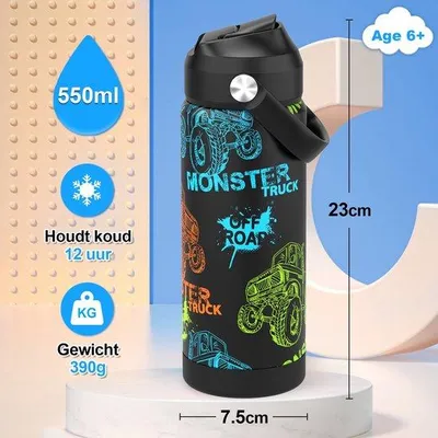 Zdjęcie produktu dla Butelka na wodę dla dzieci, izolowana, ze stali nierdzewnej, 18 Oz, dla chłopców - szczelna butelka do szkoły, sportu i podróży (jedna sztuka)
