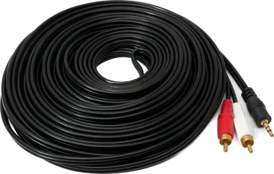 Produktbild von SYSTEM-S Cinch 2 RCA Kabel 15 m Stecker zu AUX 3,5 mm Klinke Stecker Stereo AV in Schwarz
