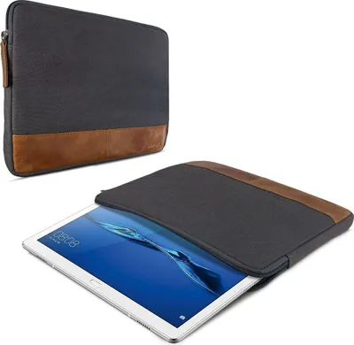 Produktbild von ROYALZ Schutz Tasche für Huawei MediaPad M3 Lite 10 Hülle 10,1 Zoll Tablet Schutztasche Sleeve Case aus Canvas / Leder, Farbe:Grau