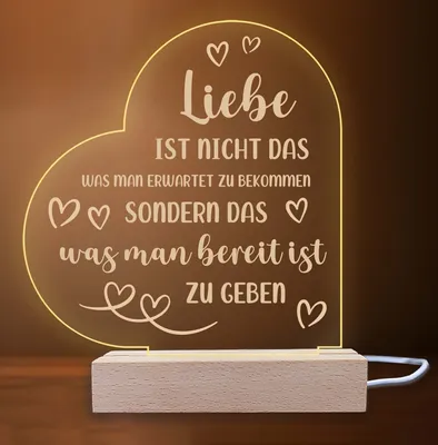 Produktbild von INDIGOS UG - Nachttischlampe - Herz links - Spruch 8 -  Valentinstag - Herz mit Spruch - Nachtlicht - 3D-LED-Lampe - Weihnachten, Geburtstag - Geschenk für Freund, Freundin, Familie - Liebe