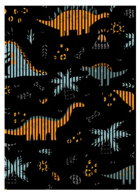 Produktbild von Akustikpaneele mit Digitaldruck Dinos02 19 x 1693 x 2400 mm Dinosaurier MDF PET-Fasern Wandpaneele Schwarz Orange 3 Einzelplatten