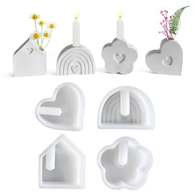 Produktbild von 4 Silikonformen, Gussformen, Kerzenhalter für Spitzkerzen, Teelichthalter, Blumenarrangements