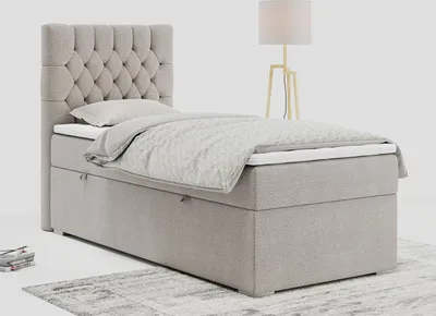 Produktbild von Einzelbett - Boxspringbett 90x200 mit Bettkasten und Matratzentopper - PERA 90 - links - Beige - H3