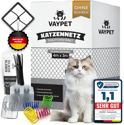 Produktbild von VAYPET Katzennetz für Balkon ohne Bohren 4x3m Tiernetz Balkonnetz Vogelschutznetz