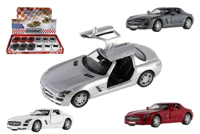 Produktbild von Kinsmart-Auto Mercedes-Benz SLS AMG aus Metall/Kunststoff, 13 cm, mit Rückzugmotor, 4 Farben, 12 Stück in einer Box