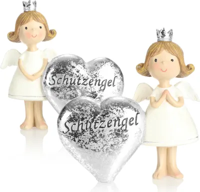 Produktbild von com-four® 2x Deko-Engel Schutzengel mit Herz - Aufsteller Deko-Figur - Engel-Figur in silberfarben - Glücksengel mit Aufschrift „Schutzengel“ - Dekoration und Glücksbringer