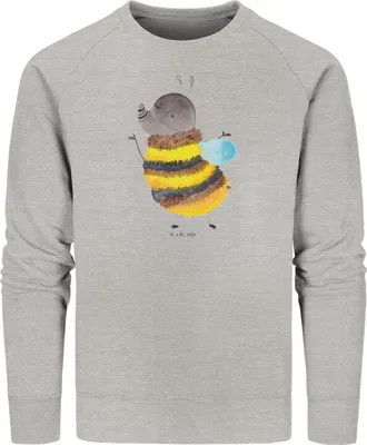 Produktbild von Mr. & Mrs. Panda Baumwoll Sweatshirt Hummel flauschig Größe L - Heather Grey - Geschenk, Natur, Lustige Sprüche, Blume, Biene, Pullover, Sweater, Pulli, Bio