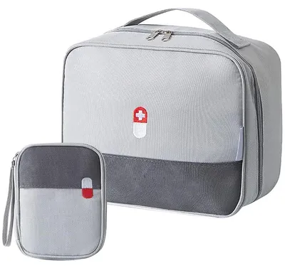 Produktbild von Medikamententasche 2er Set Grau Erste Hilfe Reiseapotheke Zuhause Reisen