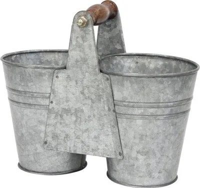 Produktbild von Geschmiedete Zwei-Eimer mit Holzlasche - Antikes Edelmetal - Einheitsmaß.